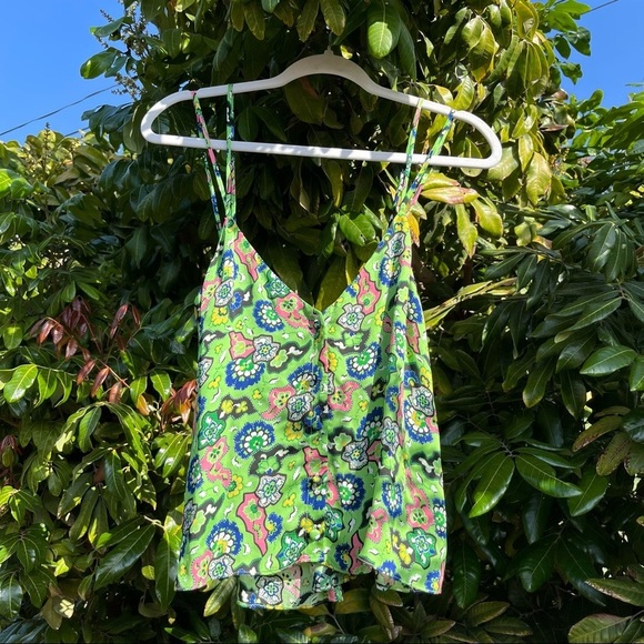 RHODE Tops - NWT Rhode Kari green floral print ruffle tank top